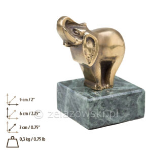 Figura Słoń Z38  Mały z Uniesioną Trombą, Prezent Na Szczęście, Mosiądz