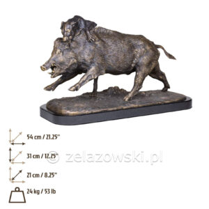 Figura Dzik i Pies Z66 Rzeźba Mosiądz Myśliwska