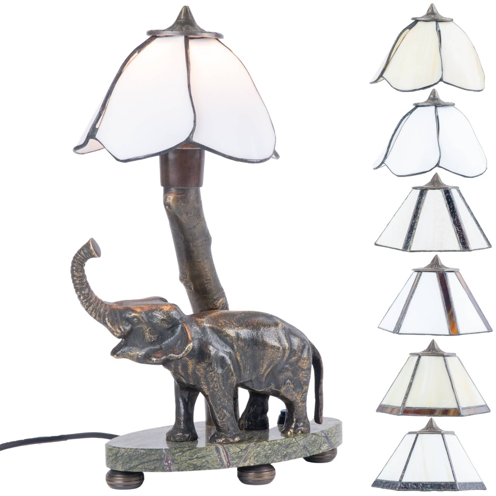 Lampa Słoń LA16 Stojąca Retro Mosiądz Abażur Witrażowy Postawa Marmur Lampa w Stylu Tiffany