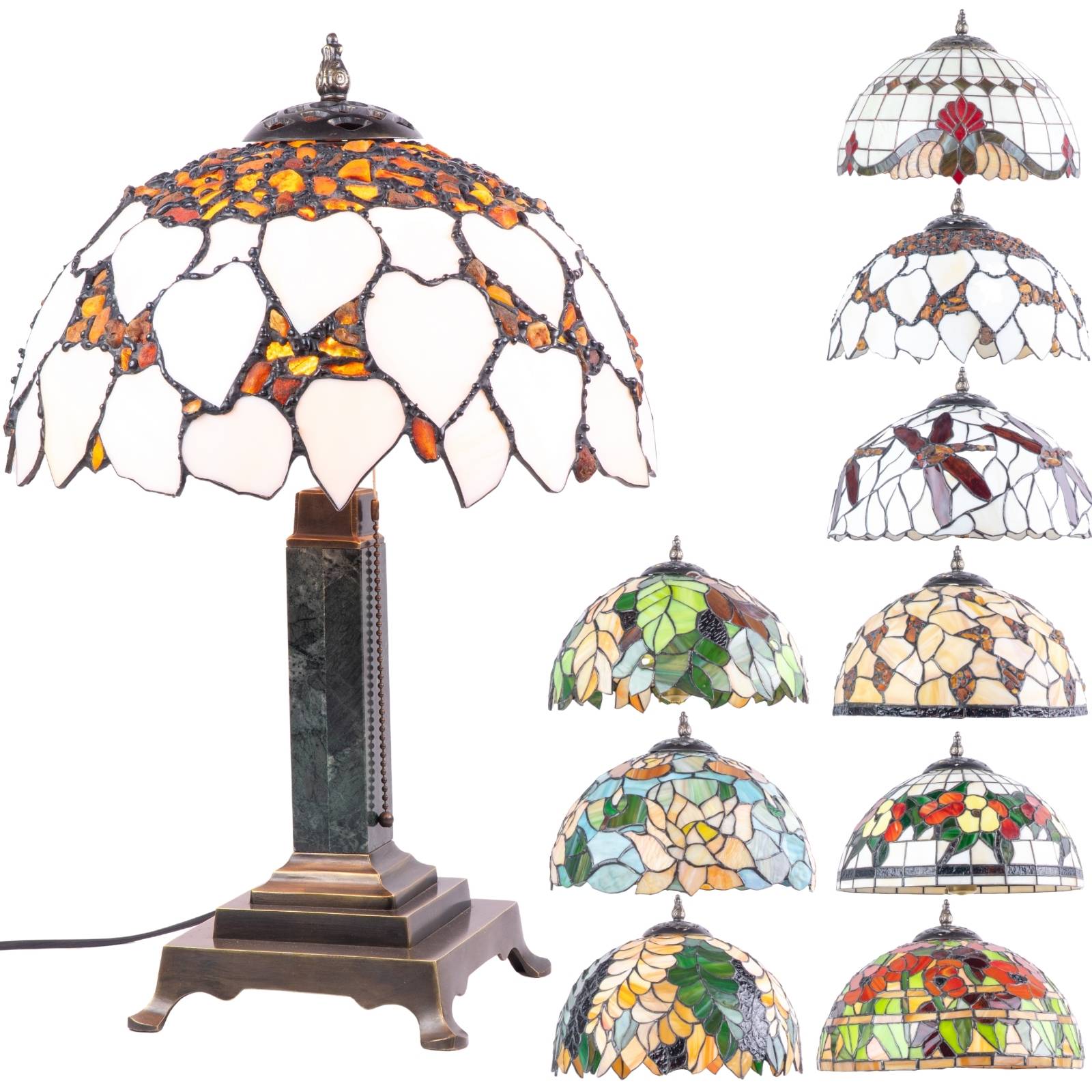 Lampa Marmurowo-Mosiężna LA6 Stojąca Retro Abażur Witrażowy Lampa w Stylu Tiffany