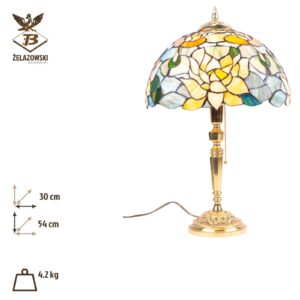 Lampa Świecznikowa LA18 Stojąca Retro Mosiądz Polerowana Abażur Witrażowy Lampa w Stylu Tiffany