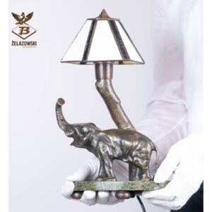 Lampa Słoń LA16 Stojąca Retro Mosiądz Abażur Witrażowy Postawa Marmur Lampa w Stylu Tiffany