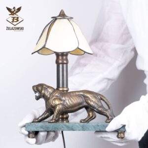 Lampa Tygrys LA15 Stojąca Retro Mosiądz Abażur Witrażowy Podstawa Marmur Lampa w Stylu Tiffany