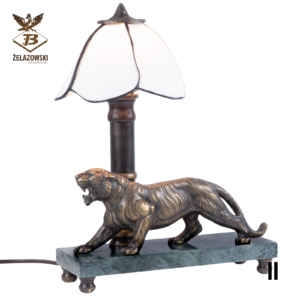 Lampa Tygrys LA15 Stojąca Retro Mosiądz Abażur Witrażowy Podstawa Marmur Lampa w Stylu Tiffany