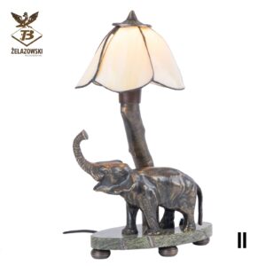 Lampa Słoń LA16 Stojąca Retro Mosiądz Abażur Witrażowy Postawa Marmur Lampa w Stylu Tiffany