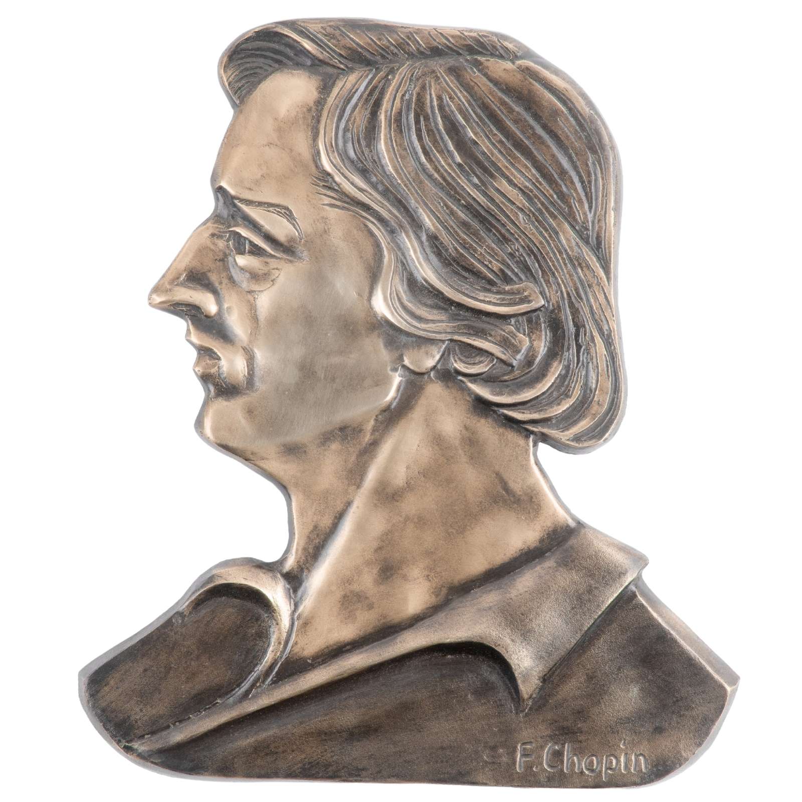 Medalion Płaskorzeźba Fryderyk Chopin Lity Mosiądz Patynowany A31